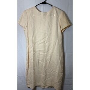 Vintage Liz Claiborne Sheath Dress Cream Embroidered Button Back Lined Size 12